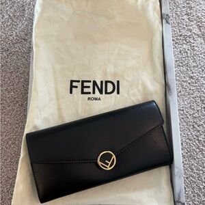 Fendi Black Leather Long Wallet